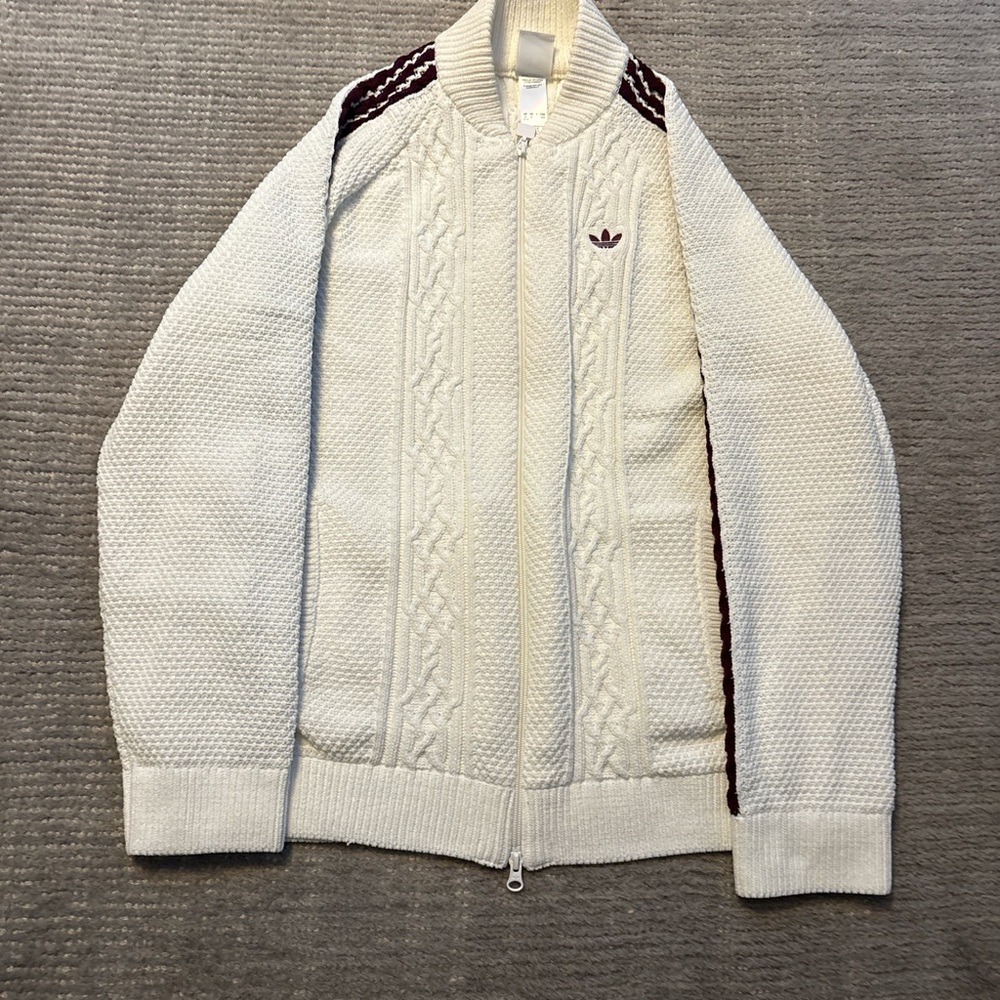 Adidas Cream and Brown Zip-Up Sweater for Men